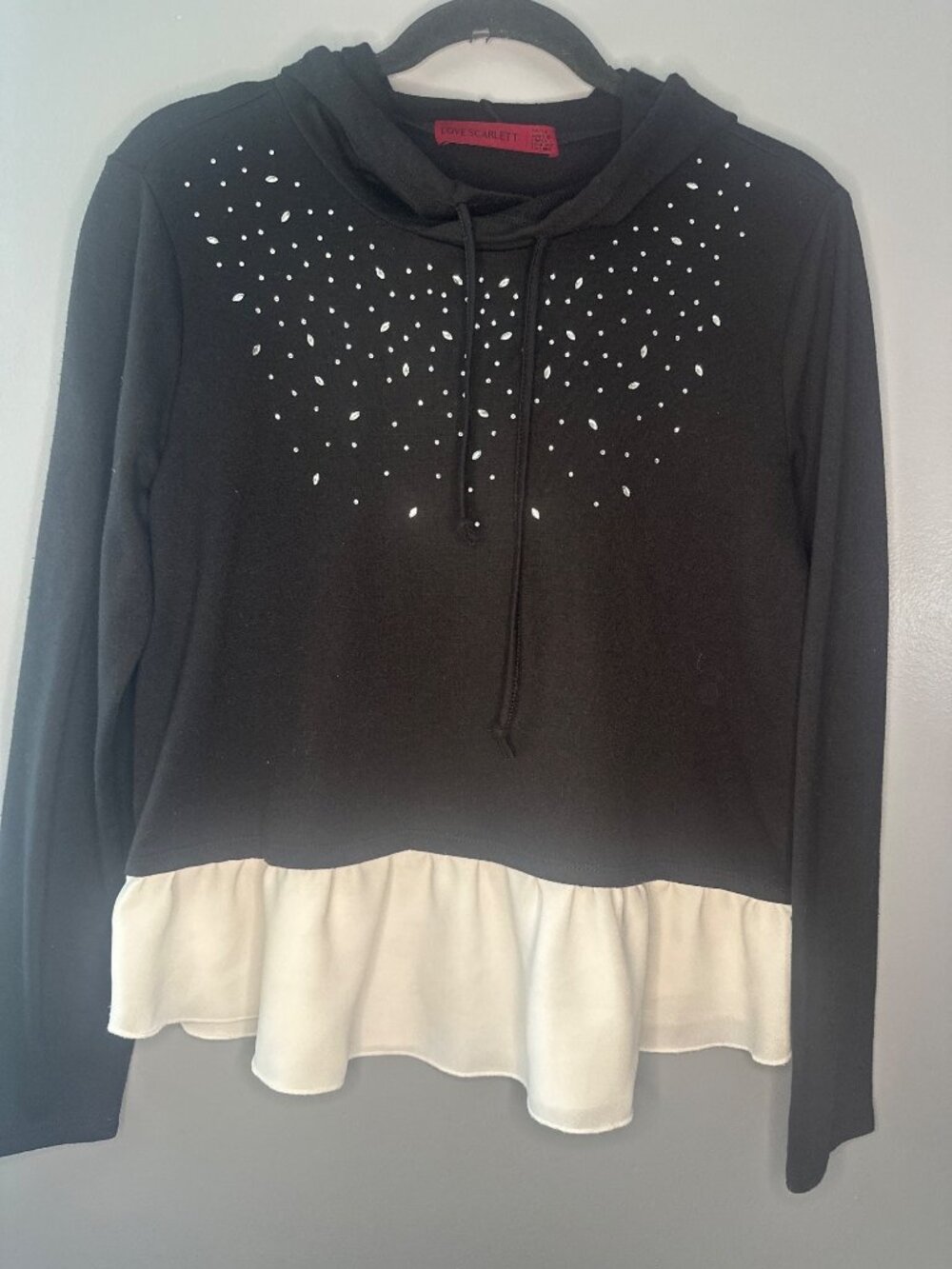 Love Scarlett Women's M Hoodie Mixed Media Blouse Layered Hem Casual Y2K